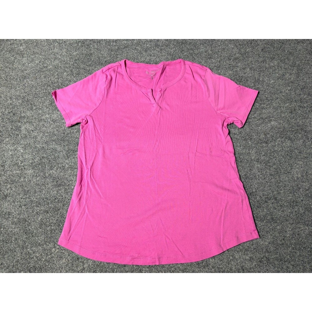 Chicos Shirt Top Womens Chico Size 2 Pink Short Sleeve Cotton